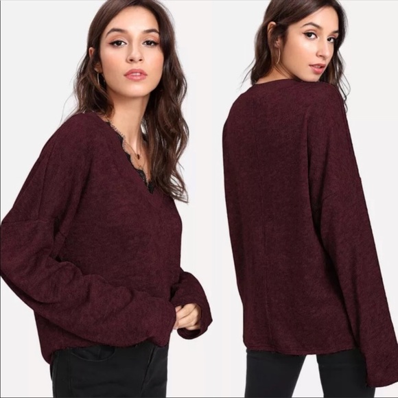 🆕 OCTOBER LOVE BURGUNDY LIGHT WEIGHT SWEATER - Picture 3 of 5